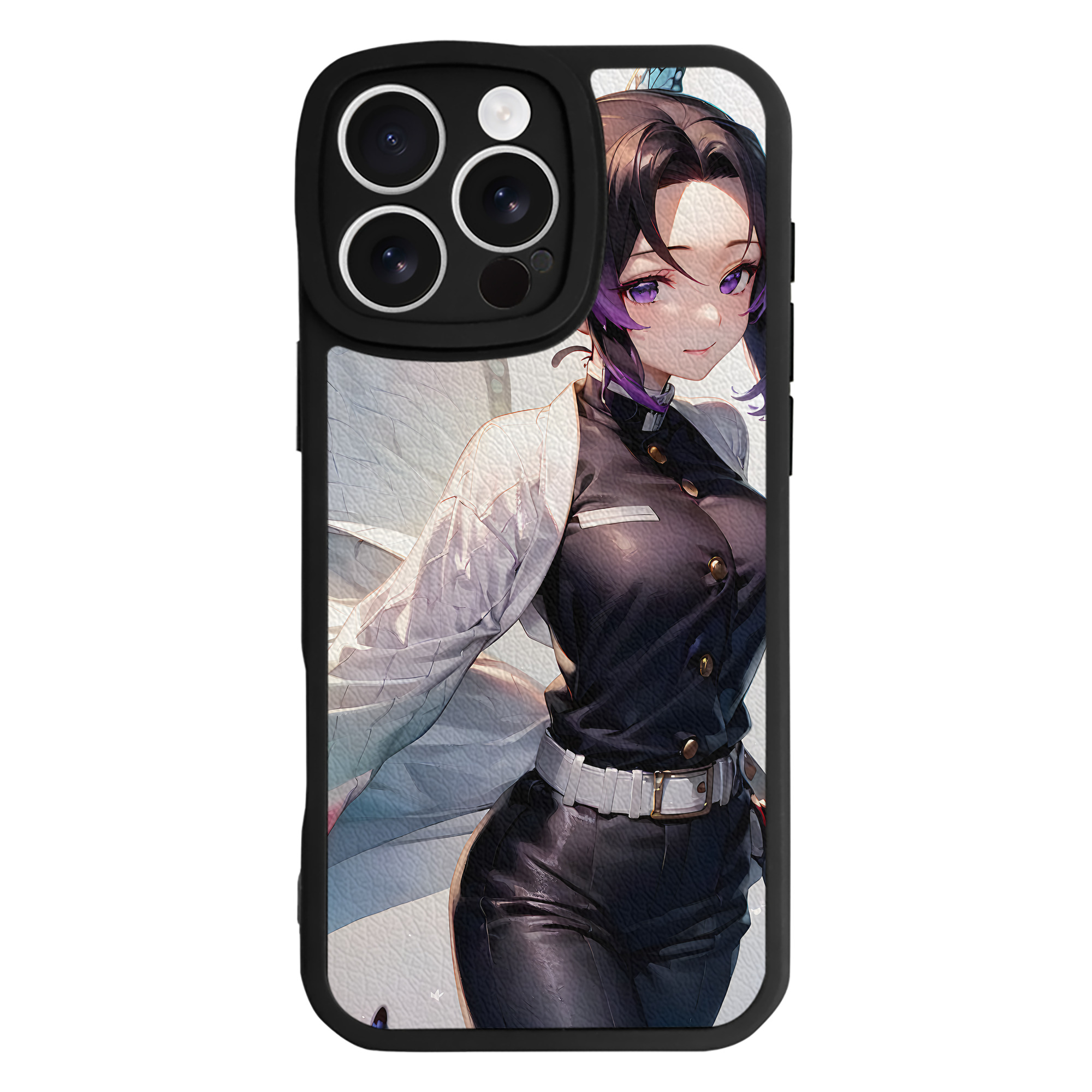 （画像用） 鬼滅の刃（きめつのやいば）蟲柱-胡蝶 しのぶ／こちょう しのぶ Kochou Shinobu 【iPhone 16シリーズ対応】シリコンスマホケース（レザー調） 材質：シリコン